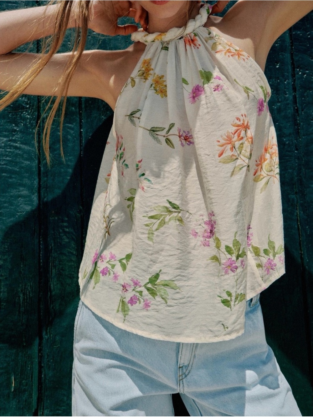 Zara Halter Top Floral Breathable White Top, NWT